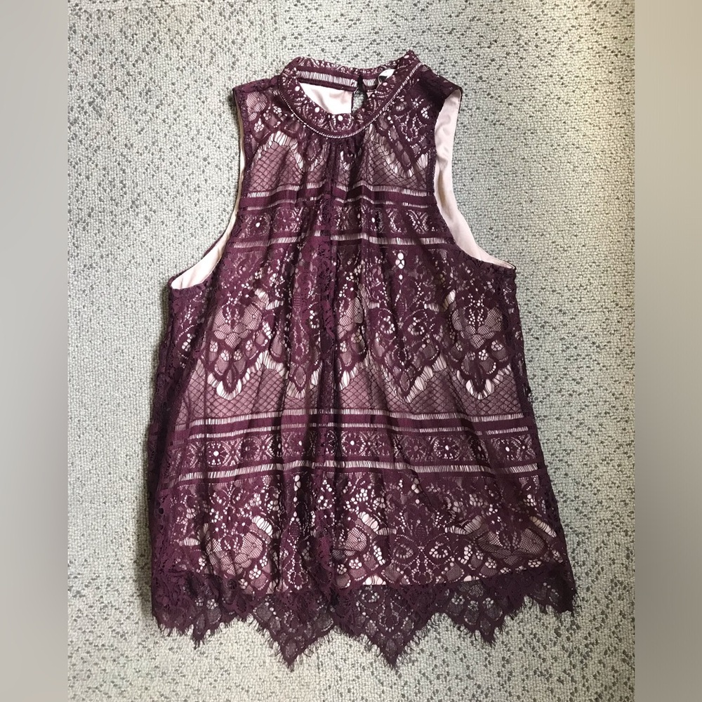 Lauren Conrad Sleeveless Lace Overlay Top - Plum